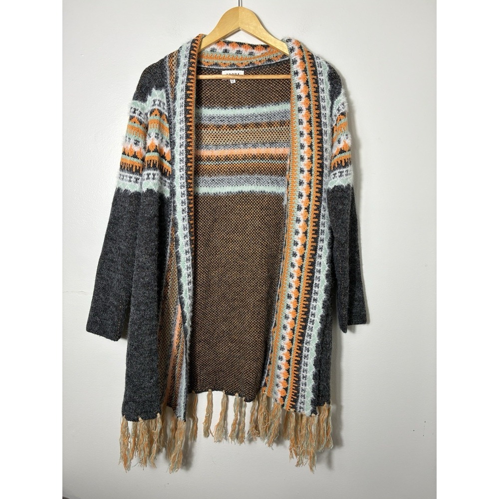 Adora Open Front Festival Boho Long Line Knit Sweater Sz S/M